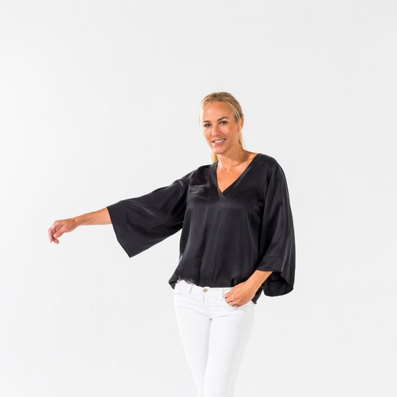 Black Wash Silk Charmeuse Tunic Top - Picture 4 of 5